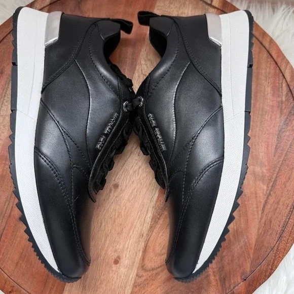 Michael Kors Allie Strider Size 8M Black Silver Sneakers Size 8 Leather Shoes - Picture 12 of 14